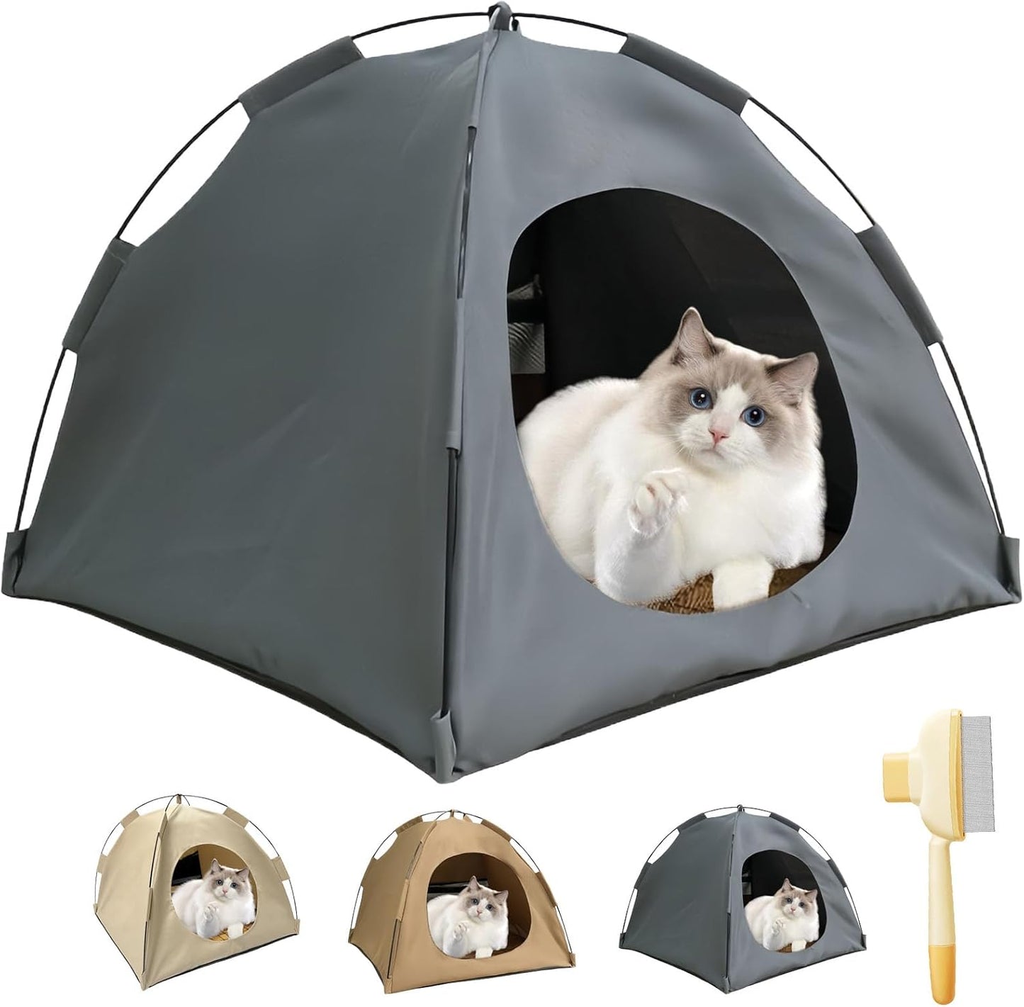 BreezyDen Pop-Up Pet Tent – Portable Hideaway for Cats & Small Dogs, Portable Indoor/Outdoor Pet Tent House with Mesh Window, Waterproof, Breathable, Scratch-Resistant, Fully Washable (Gray,M)