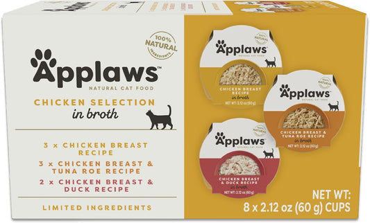 Applaws Natural Wet Cat Food, 8 Count, Limited Ingredient Cat Food Pots, Chicken Variety Count in Broth, 2.12oz Pots