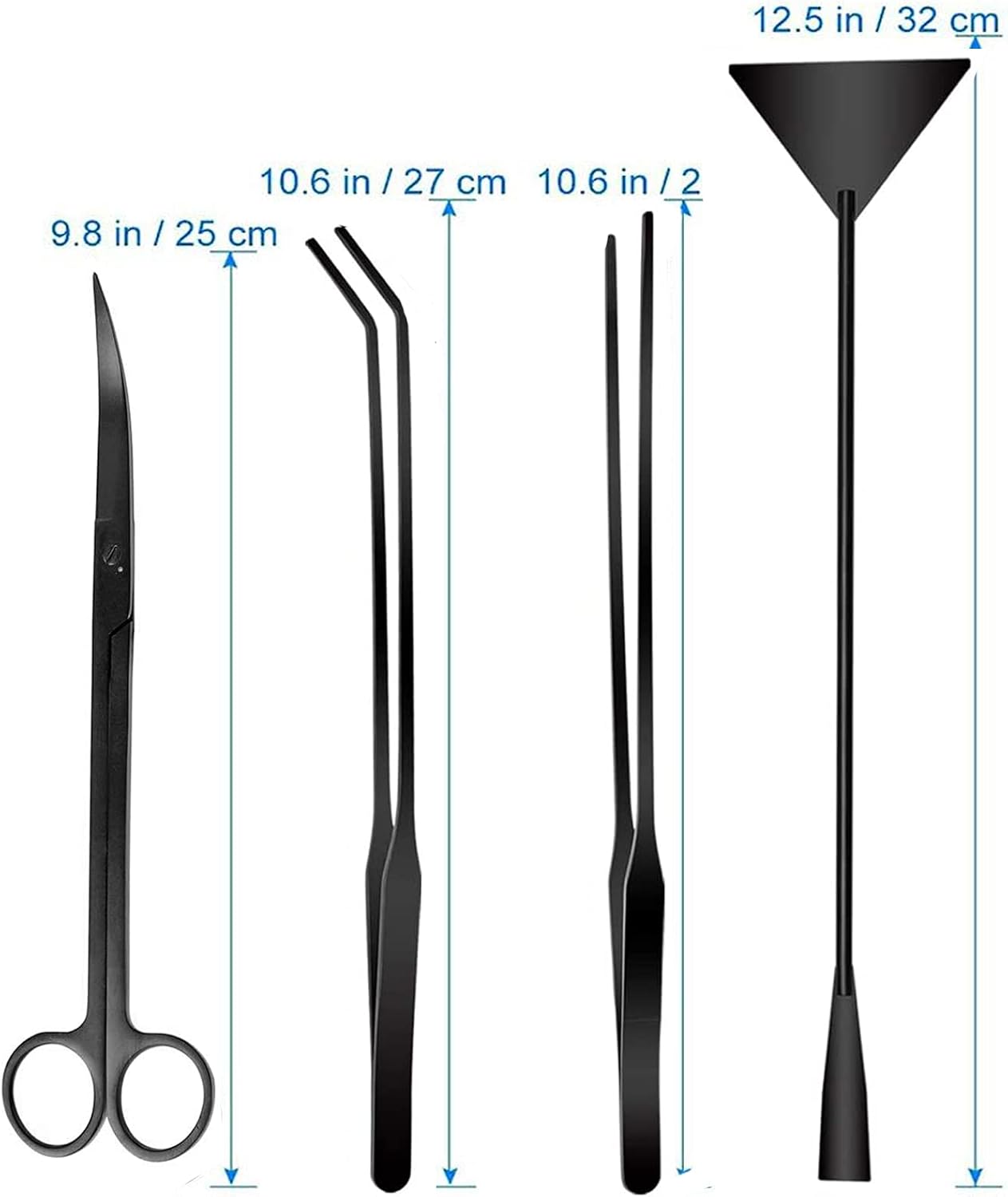 Aquarium Scissor Tweezers Spatula Tool - 4 in 1 Stainless Steel Aquatic Plants Aquascaping Tools Set for Fish Starter Kits & Aquariums Tank(Black)
