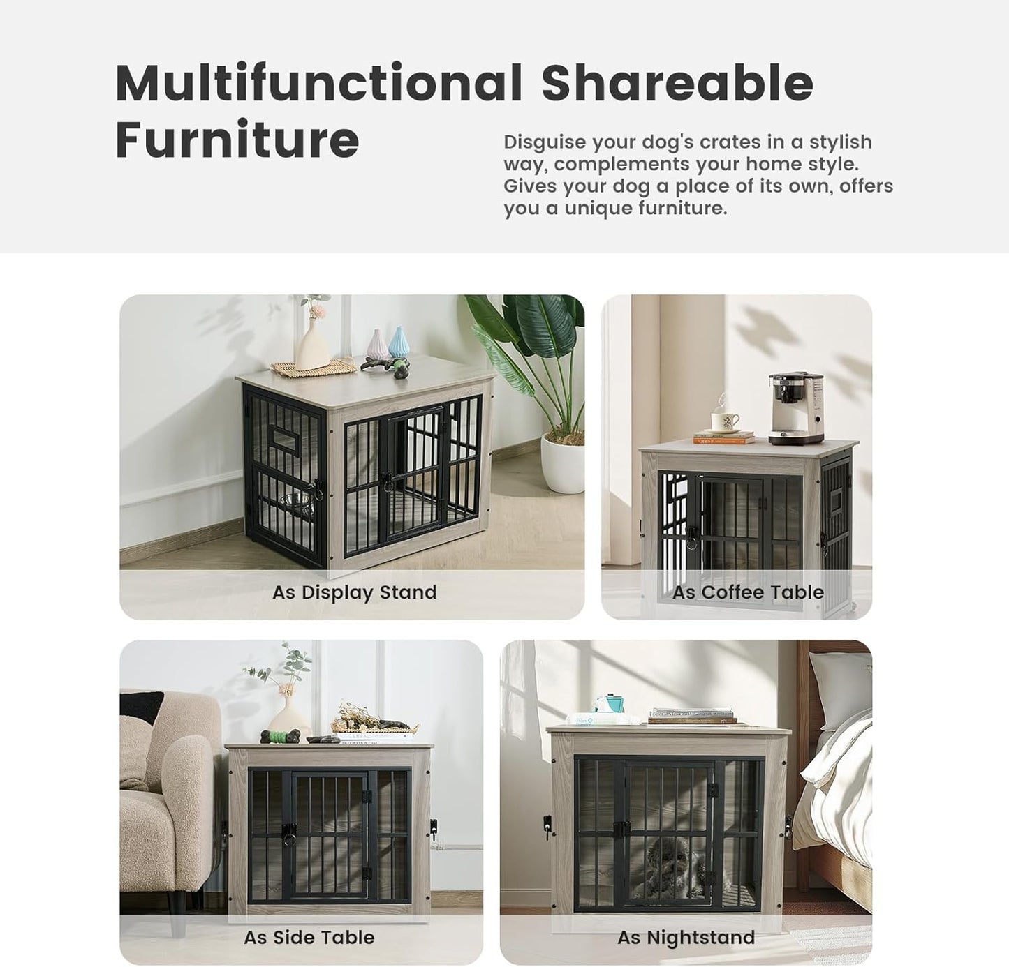 Gardner Pet Dog Crate Furniture for Small Dog, 27.2 Inches Dog Kennel Indoor, Wooden Dog Cage End Table, Heavy Duty Dog Crates, Rustic Grey