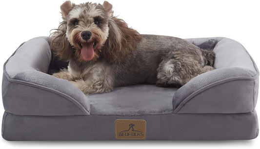 Bedfolks Orthopedic Dog Bed, Waterproof Dog Sofa Bed for Small Dogs & Cats, Egg Foam Pet Couch Bed with Removable Washable Cover and Nonslip Bottom, Dark Grey