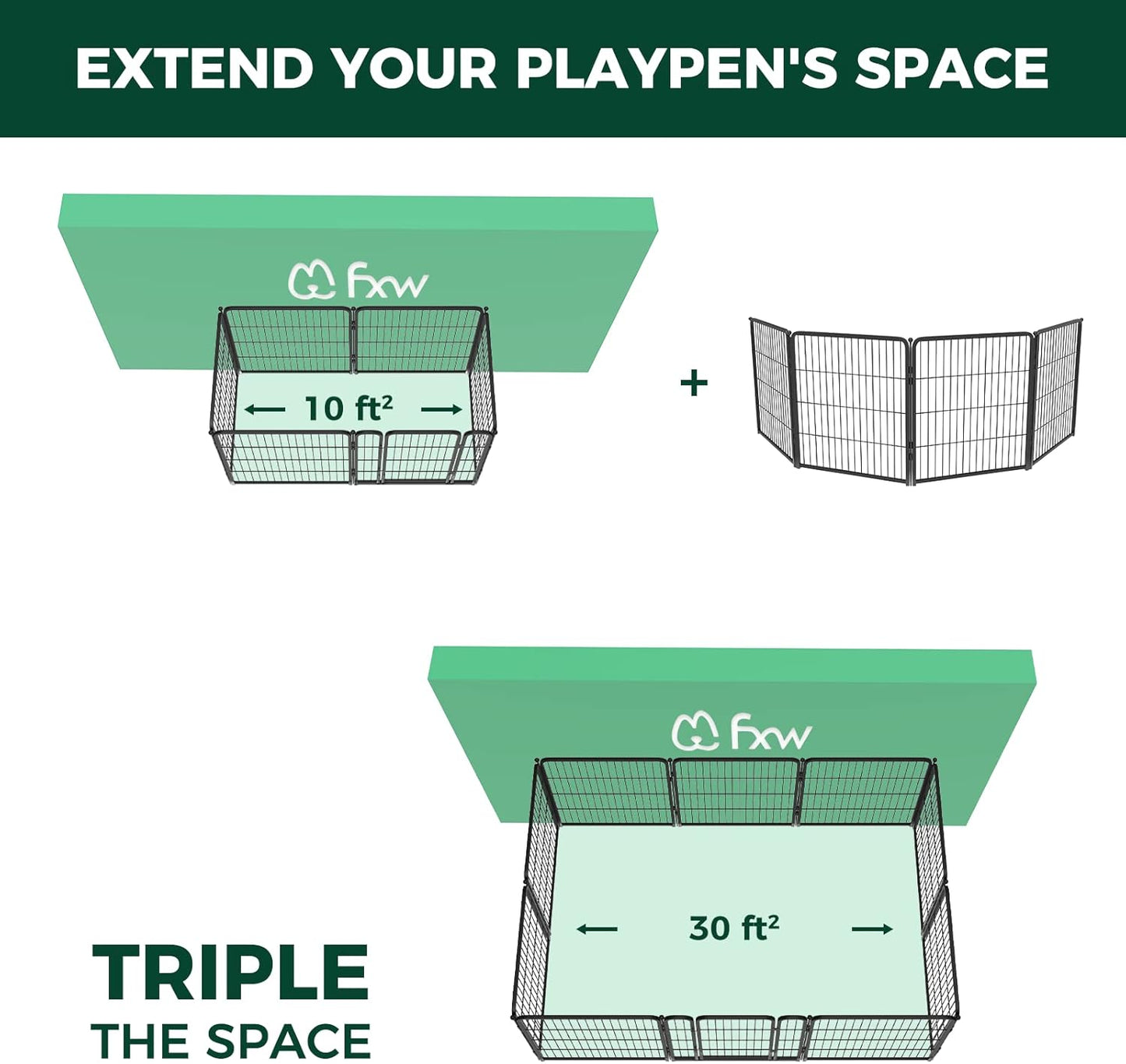 FXW Homeplus Unleashed Indoor Dog Playpen - Stress-Free and Safe Play, Heavy Duty 32 Inch 4 Wire Panels Dog Pen for Small and Medium Dogs, Black│Patented