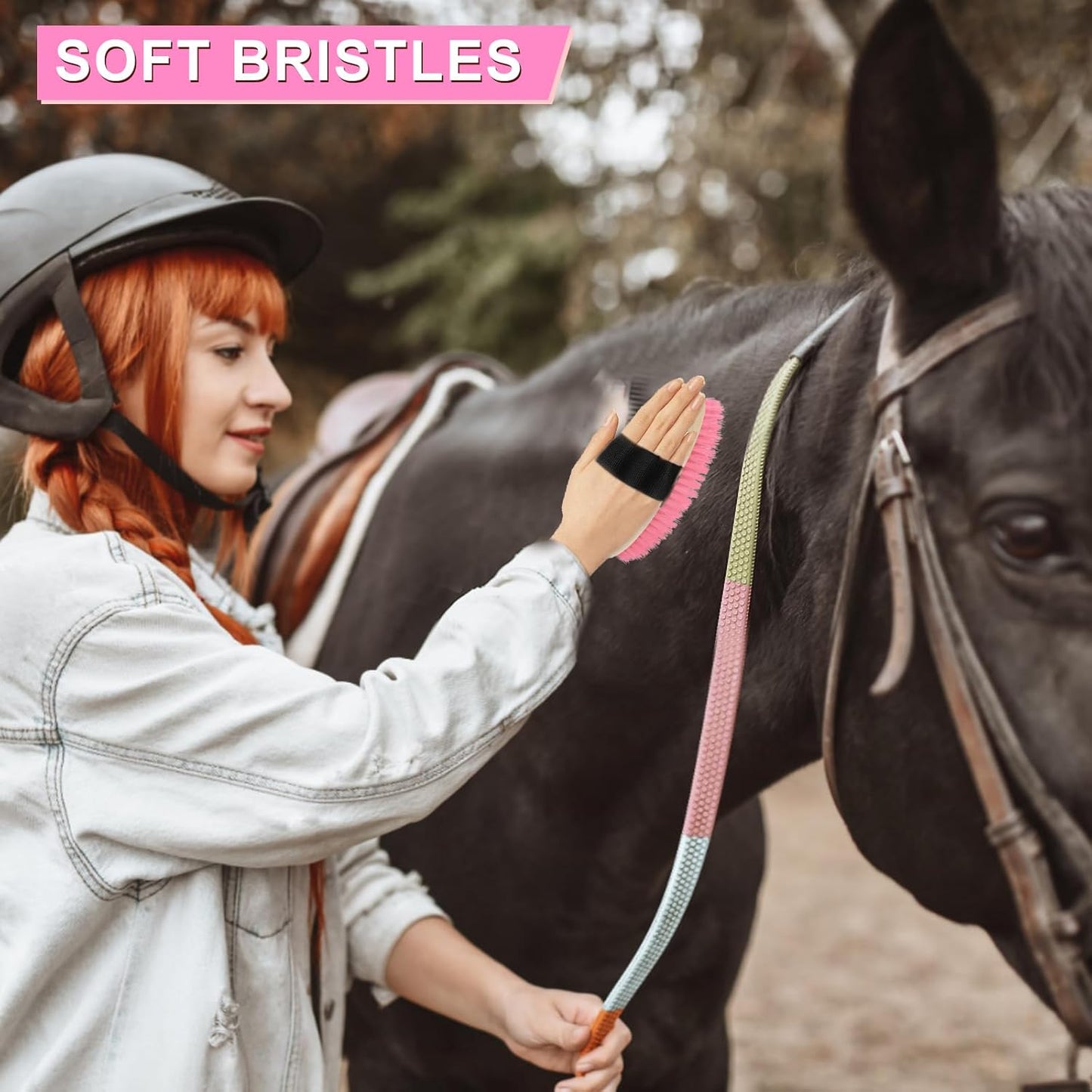 Horse Grooming Kits, 9 Pieces Pink, Includes Tote Bag, Bathing Supplies Sweat Scraper Bathing Sponge, Hoof Pick, Curry Comb for Horse Riders Beginners