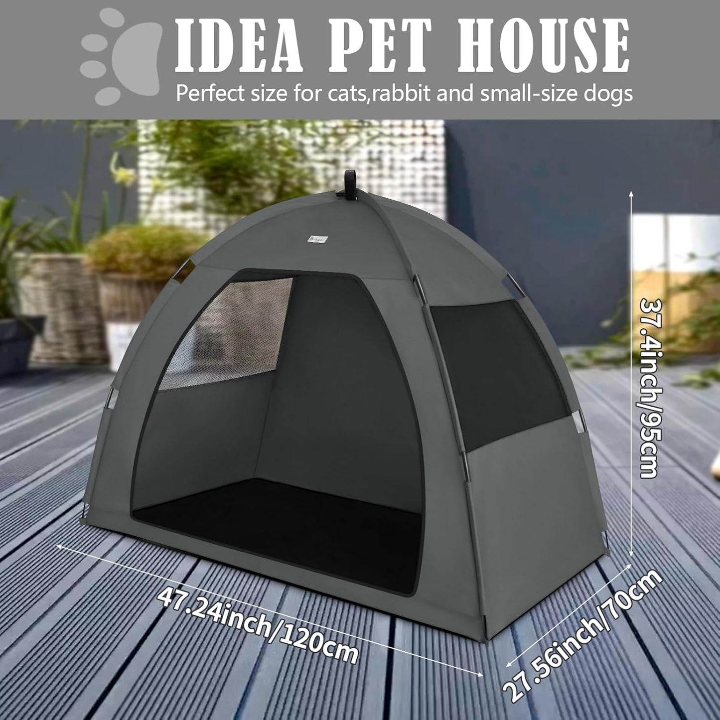 Gray Extra Large Outdoor Cat and Dog Tent House, Waterproof, Washable, Indoor/Outdoor Cave Nest Bed