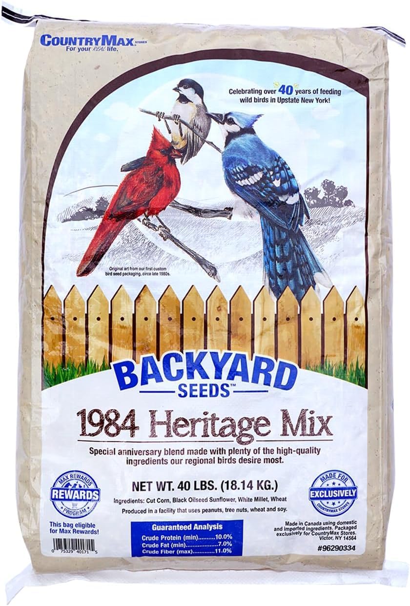 CountryMax Backyard Seeds 1984 Heritage Mix – Premium Bird Seed Blend with Black Oil Sunflower, White Millet & Cracked Corn – Wild Bird Food for Cardinals, Finches, Chickadees & More (40 Pounds)