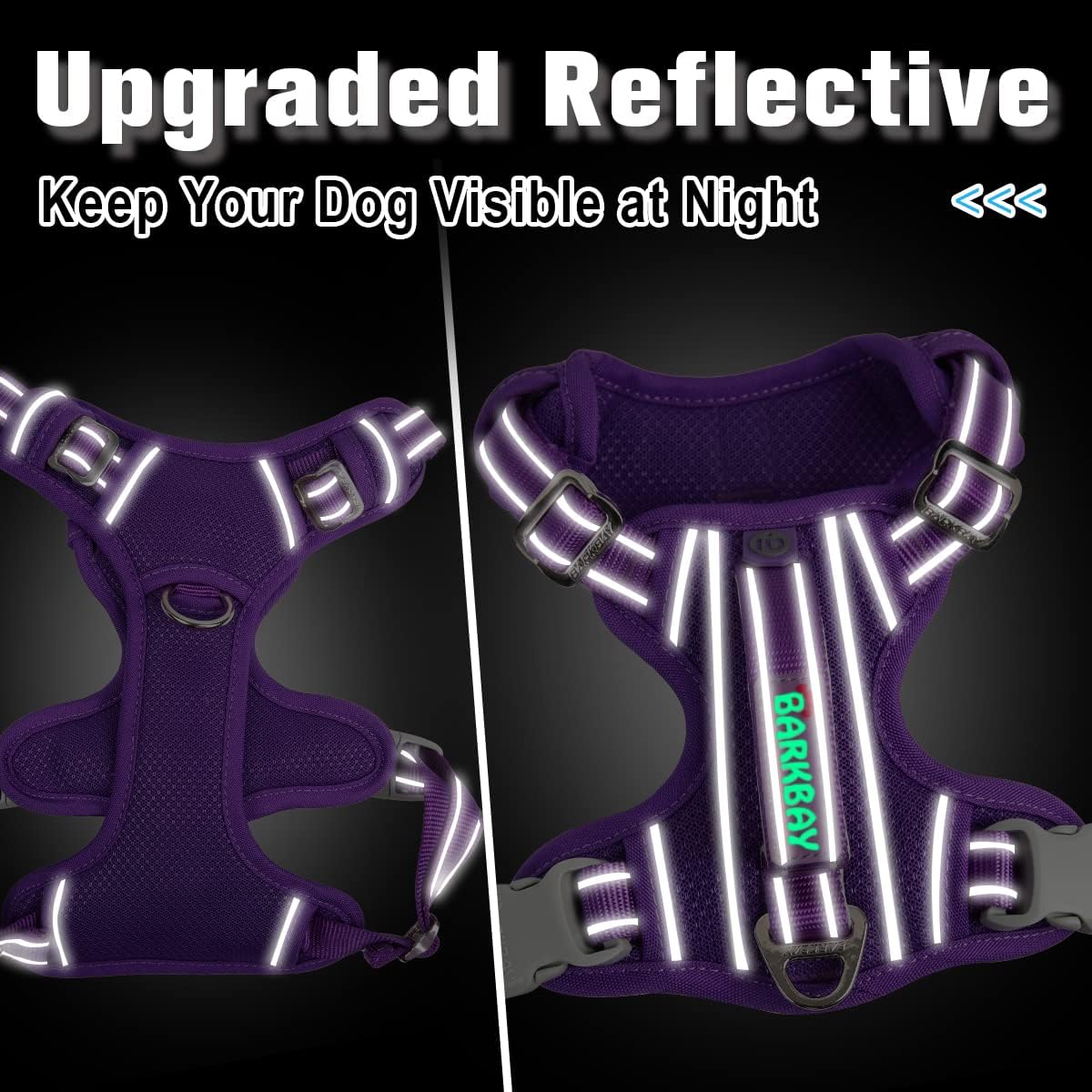 BARKBAY Dog Harness No Pull with ID Tag Pocket - Heavy Duty, Reflective, Easy Control for Large Dogs(Purple,XL)