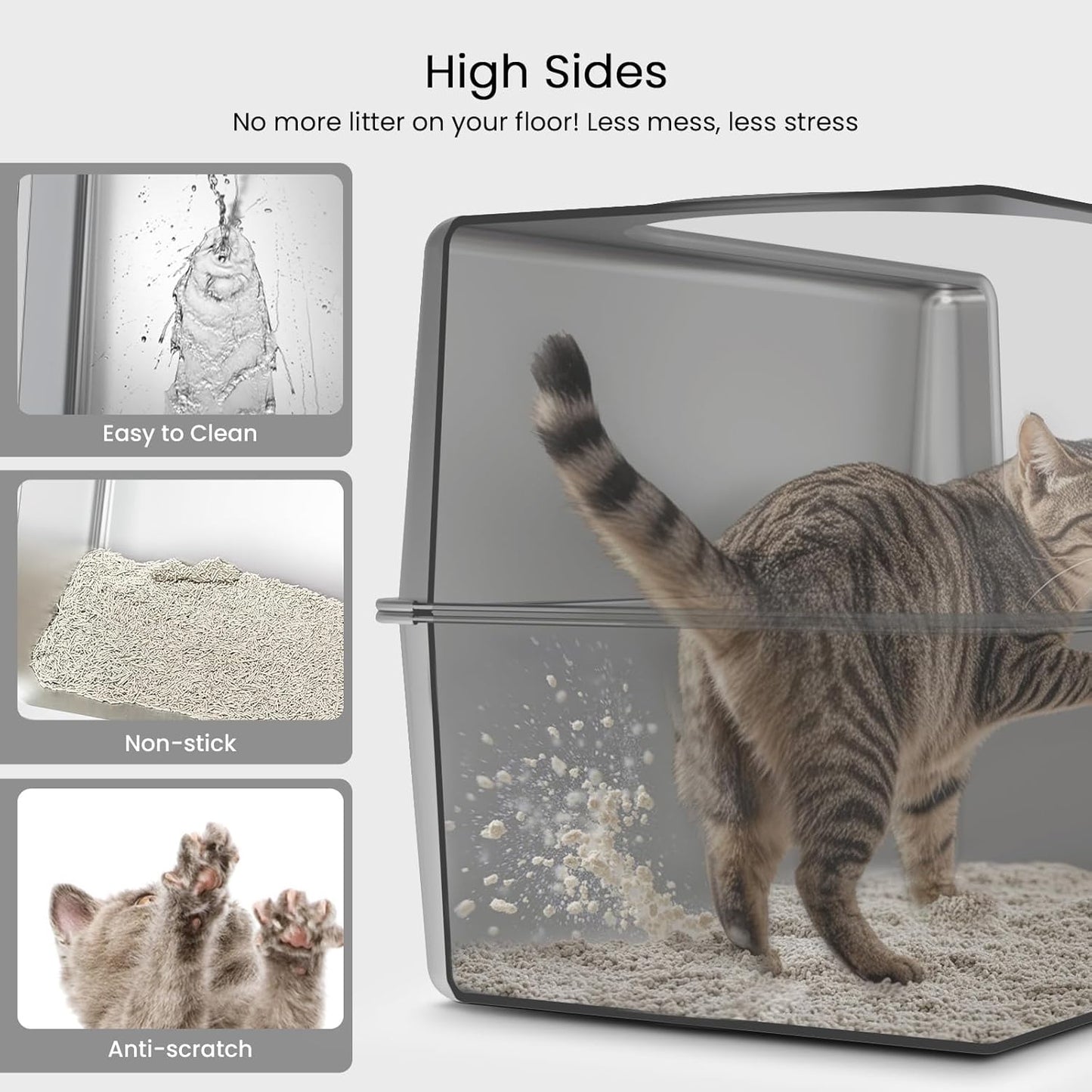 Enclosed Stainless Steel Cat Litter Box with Lid, Metal Litter Box for Big Cats, Extra Large Cat Toilet with High Side, Non-Stick, Anti-Leakage, Odorless, with Cats Litter Mat & Litter Scoop