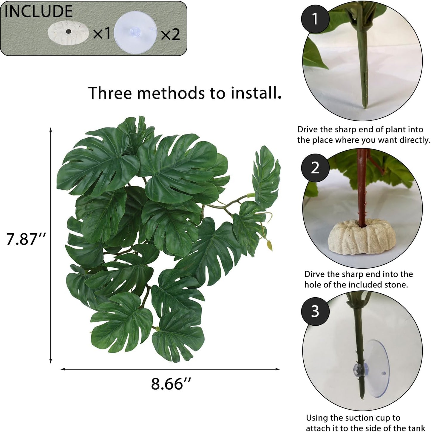 IBWell Fake Reptile Plants for Terrarium, Decor, Turtle Tank with Suction Cup