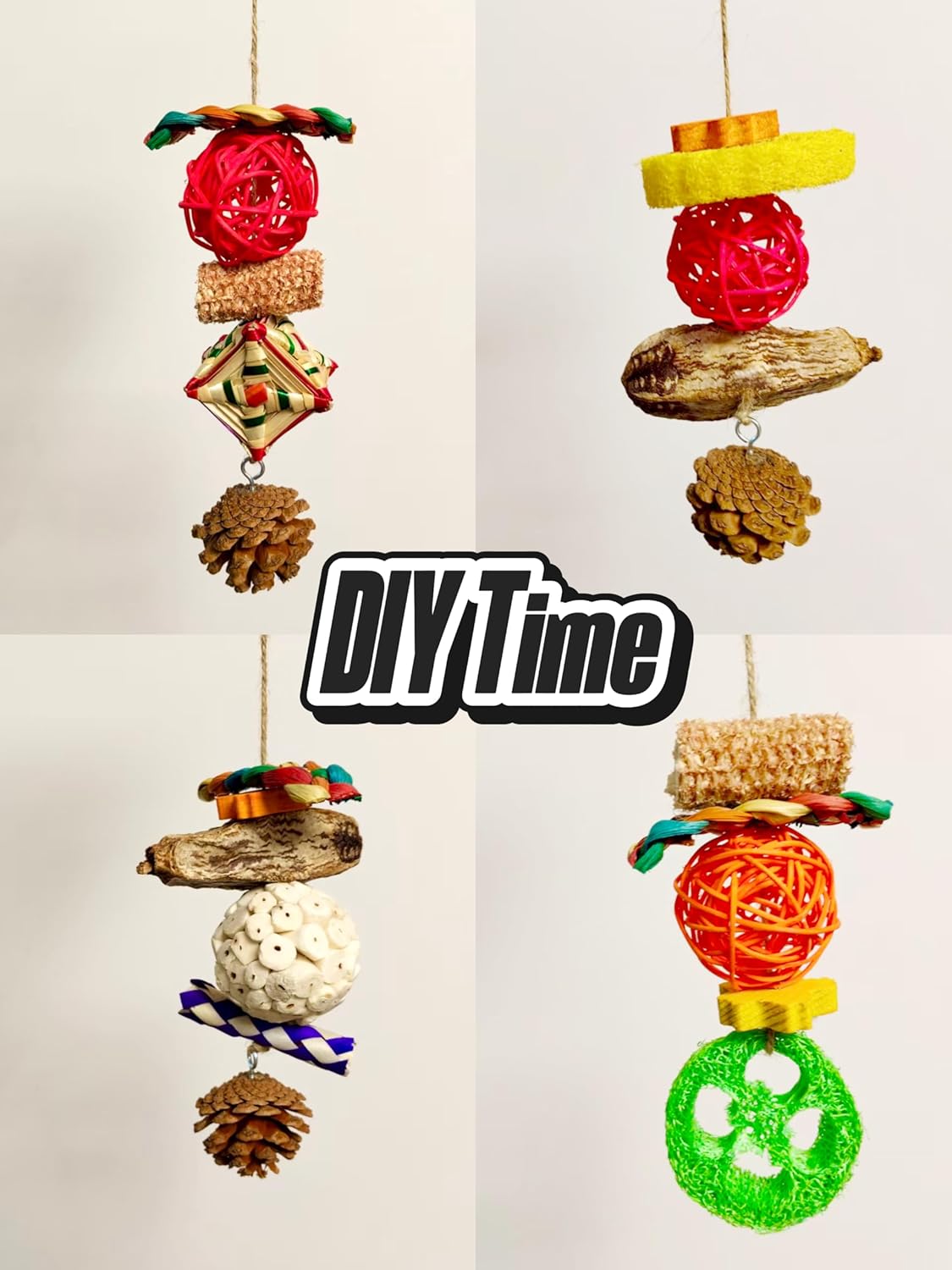 2 in 1 Parrot Toys, Tyotrbs Parakeet Foraging Box DIY Hanging String with Comes with 2 Hooks Bird Toy for Parakeets,Cockatiels,Conures,Love Birds Cage Accessories for Small to Medium Birds (Colorful)