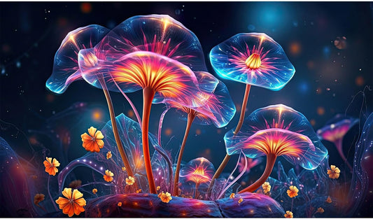 Flower Aquarium Background Modern Style Bluebell Blooming Flower Floral Design Terrarium Background Mysterious Elegant Glowing Fantasy Flower Fish Tank Backdrop Poster Decorations Vinyl 48x20in