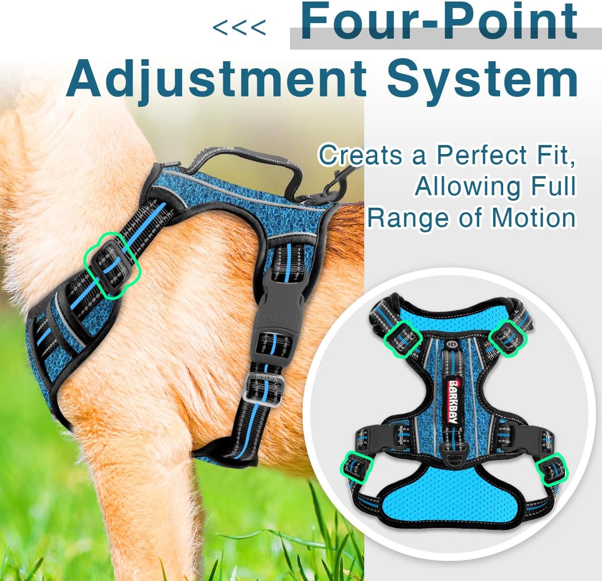 BARKBAY Dog Harness No Pull with ID Tag Pocket - Heavy Duty, Reflective, Easy Control for Large Dogs(Blue/Black,S)