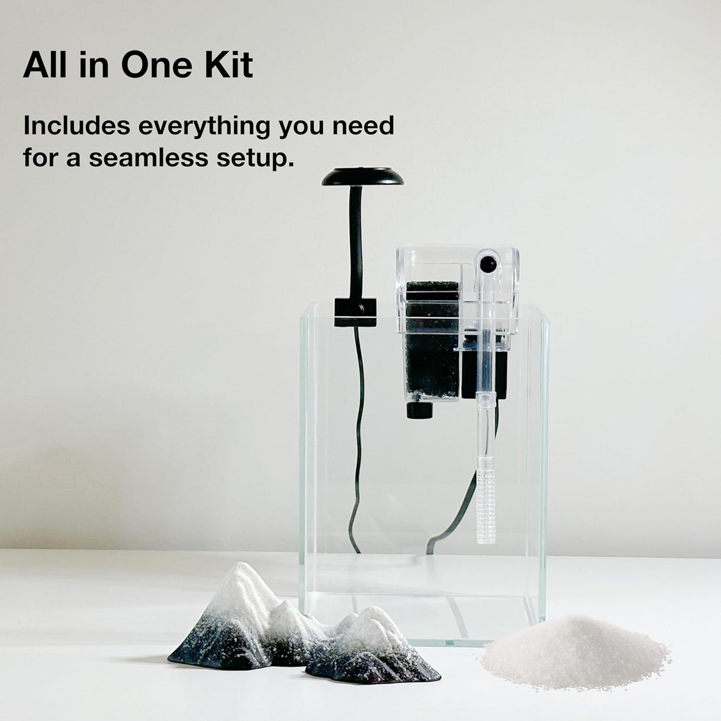 Nano Aquarium Kit,1.5 Gallon Rimless Small Glass Tank with Filter, Aquarium Light, and Aquascaping Decorations, for Home and Office (Transparent Tank - Mountain, Small)