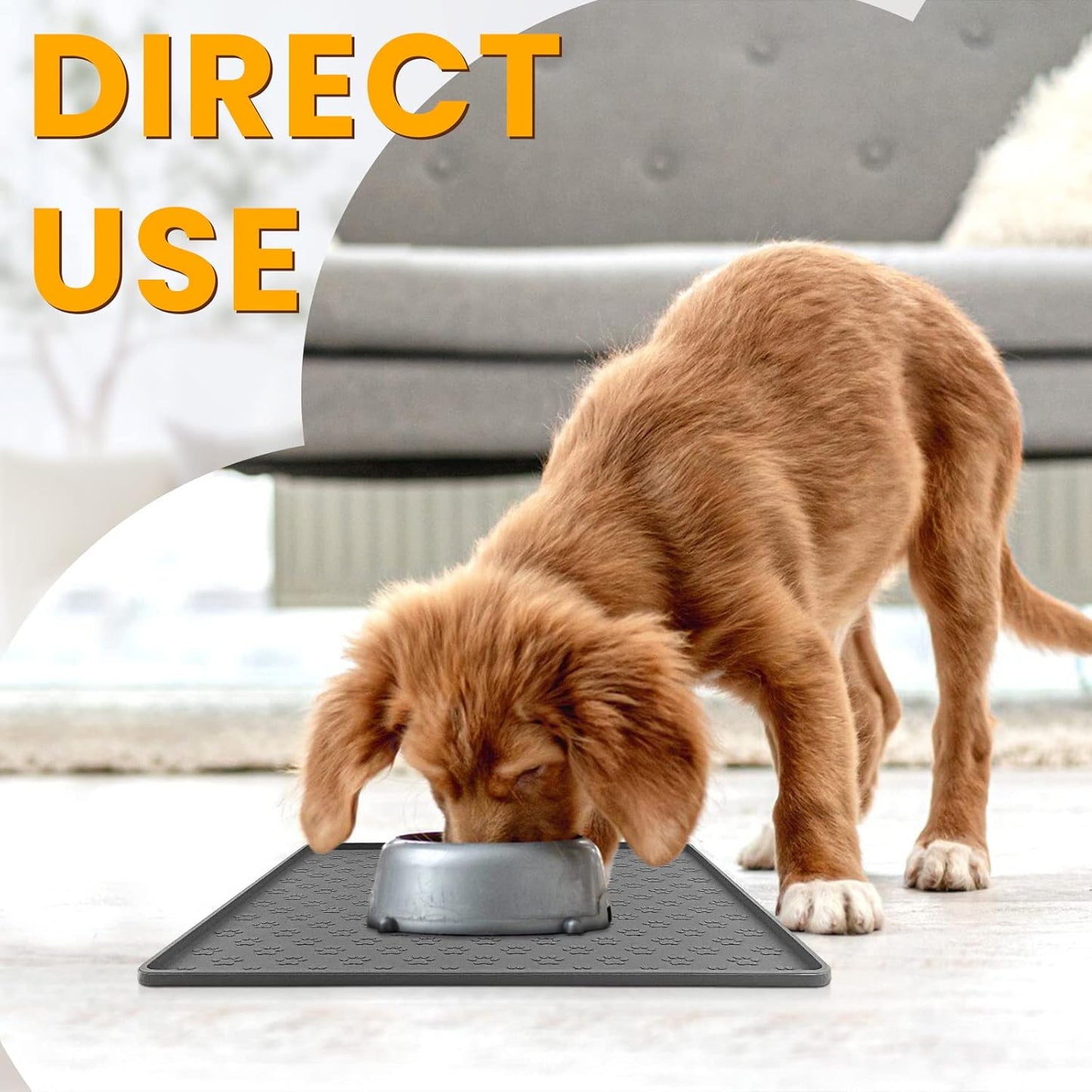 Ptlom Grey Pet Placemat for Dog and Cat, Waterproof Non-Slip Silicone Feeding Bowl Mat Prevent Food and Water Overflow, Puppy Dish Feeder Fountain Trays Suitable for Medium and Small Pets