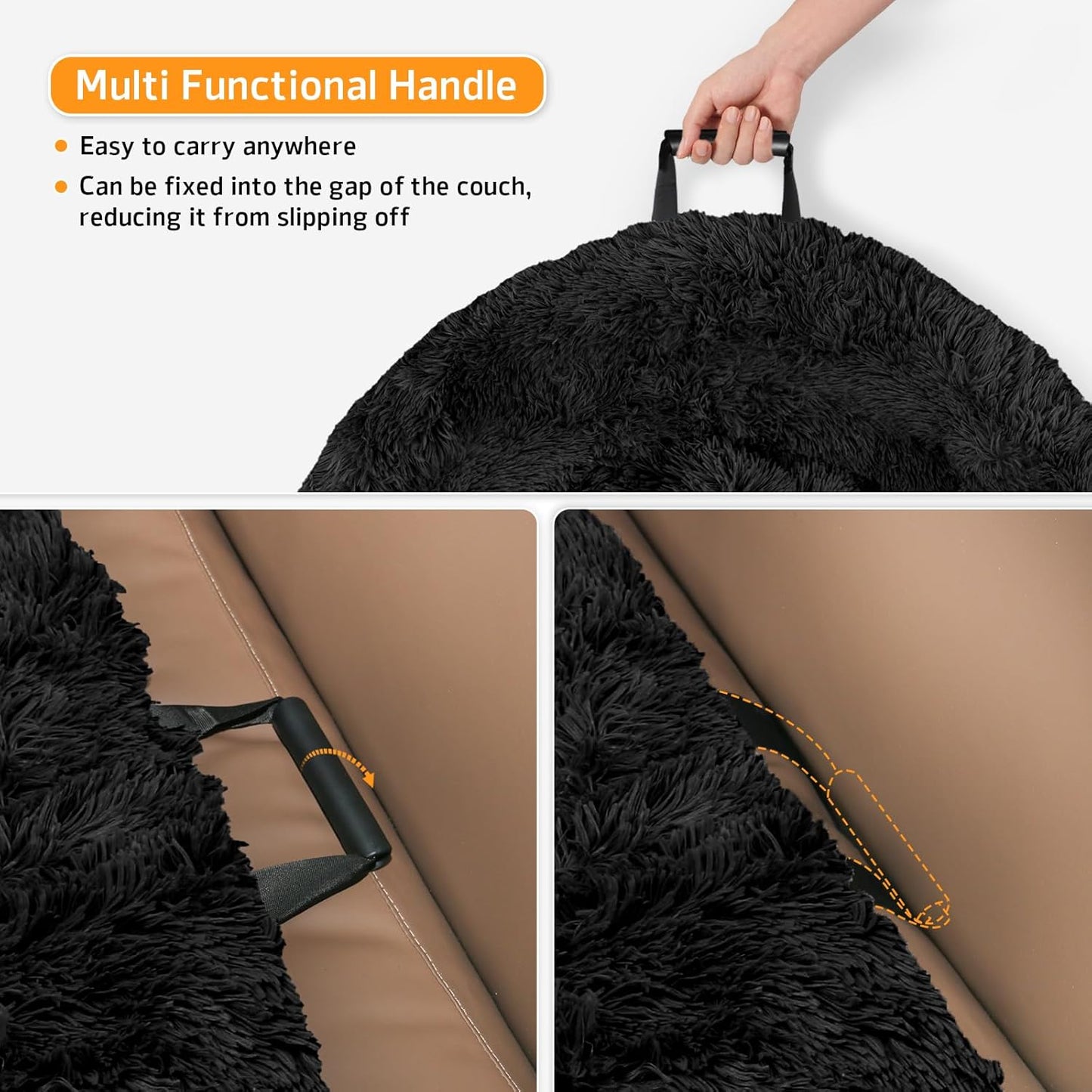 GGIB Calming Dog Bed Fluffy Plush Dog Mat for Furniture Protector with Removable Washable Cover for Large Medium Small Dogs and Cats (Large, Black)