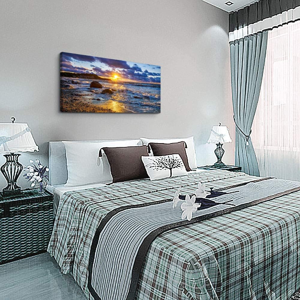 canvas wall art for living room bedroom Wall Decor blue ocean landscape painting Hang Home Decoration office bathroom kitchen sun beach sea golden Waves on the beach canvas art Prints pictures Works