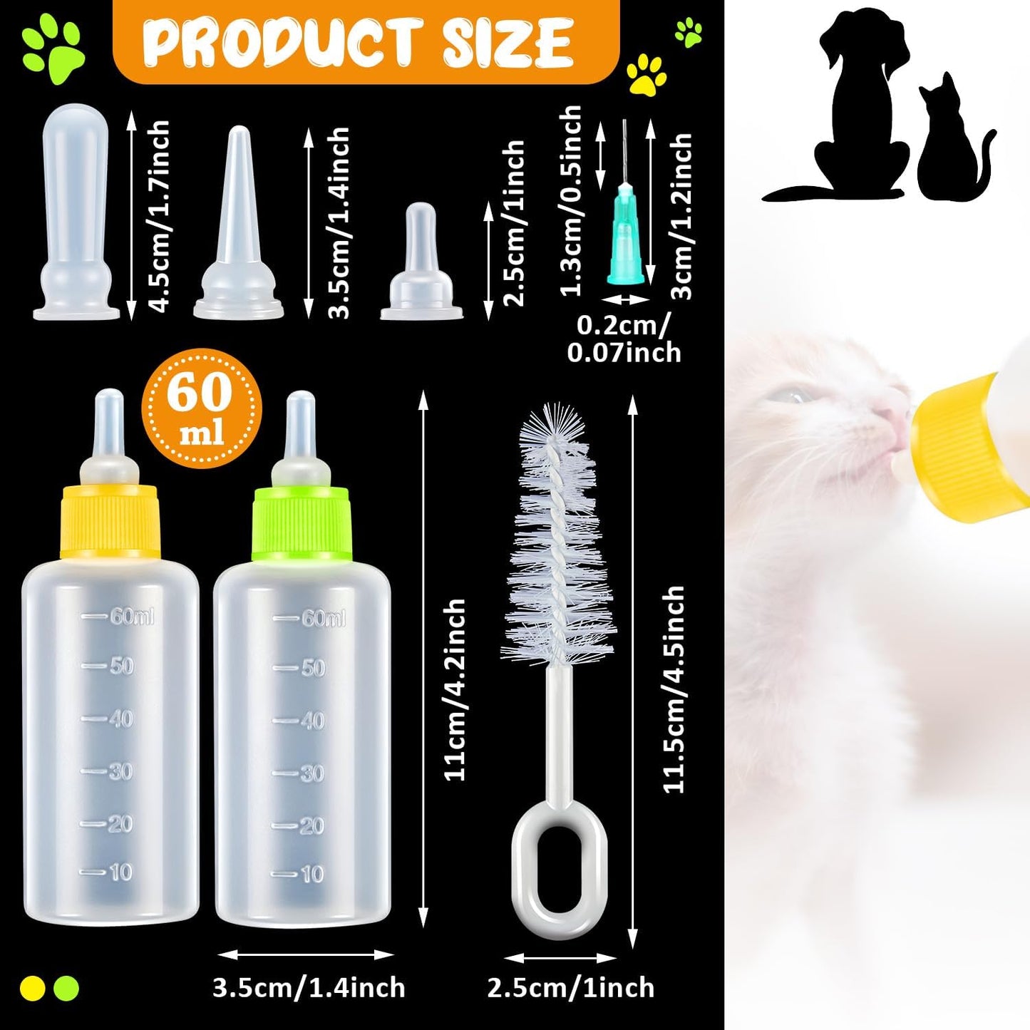 Tondiamo 16 Pieces Pet Feeding Bottle Kit Kitten Bottles Kitten Milk Replacer Puppy Milk Feeder with Replacement Nipples Puppy for Small Animals Newborn Dog and cat Nursing Supplies