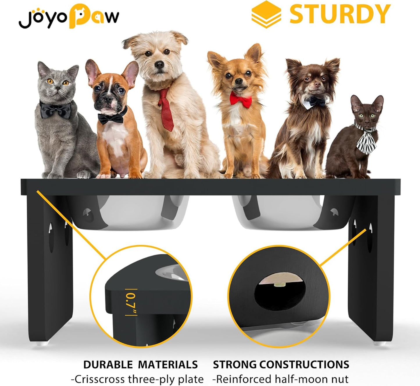 Elevated Dog Bowls, Bamboo Raised Dog Bowl for Medium Dogs, with 2 Stainless Steel Bowls (7'' Tall-30 oz Bowl)