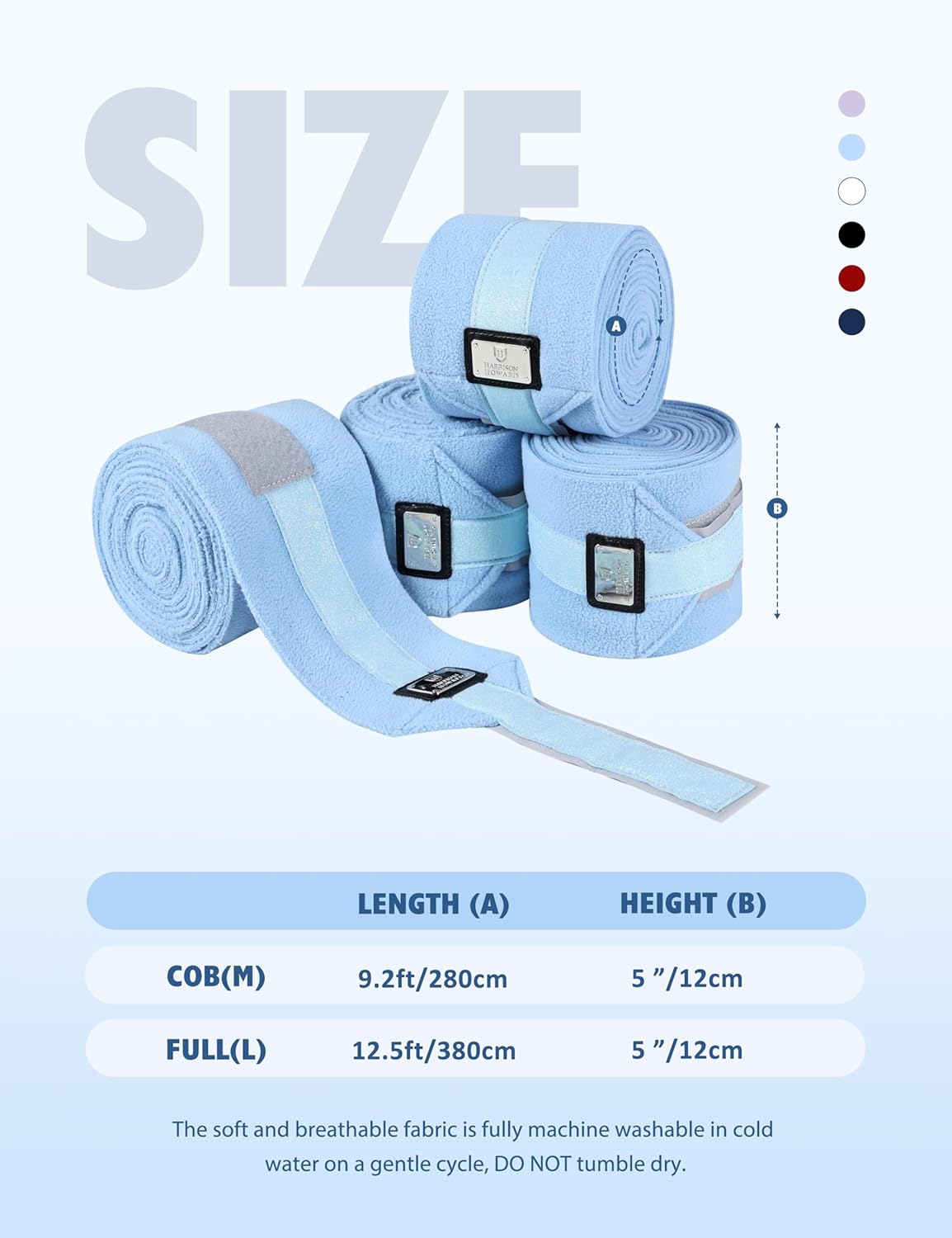 Harrison Howard Horse Polo Wraps Upgrade with Bling Leg Wraps for Horses 4-Pack Fleece Leg Wraps Stable Supplies Ice Blue L