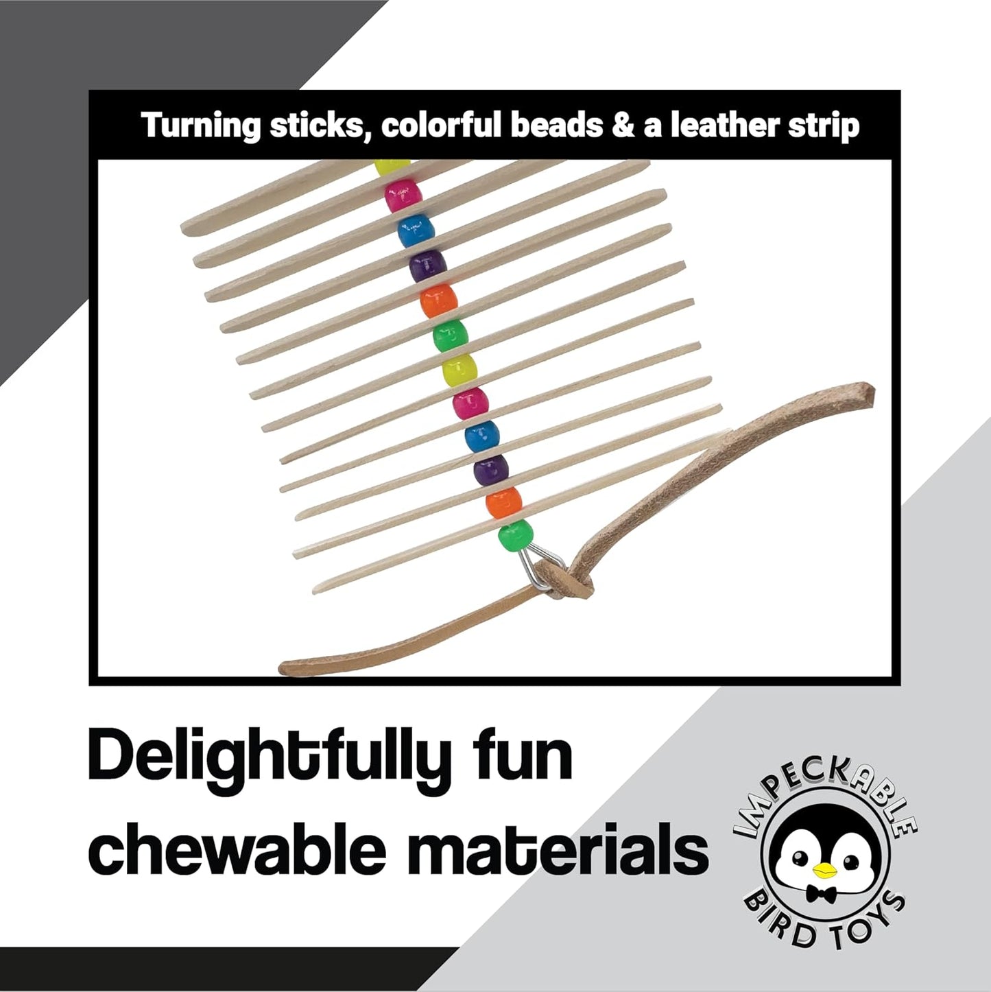 868 Mini Leather Stick - Handcrafted Shape Changing Bird cage Toy, Natural Skinny Sticks, Vegetable Tanned Leather Strip, Colorful Beads, Great for Small Size Pets Budgie Finch Lovebird Parrotlet