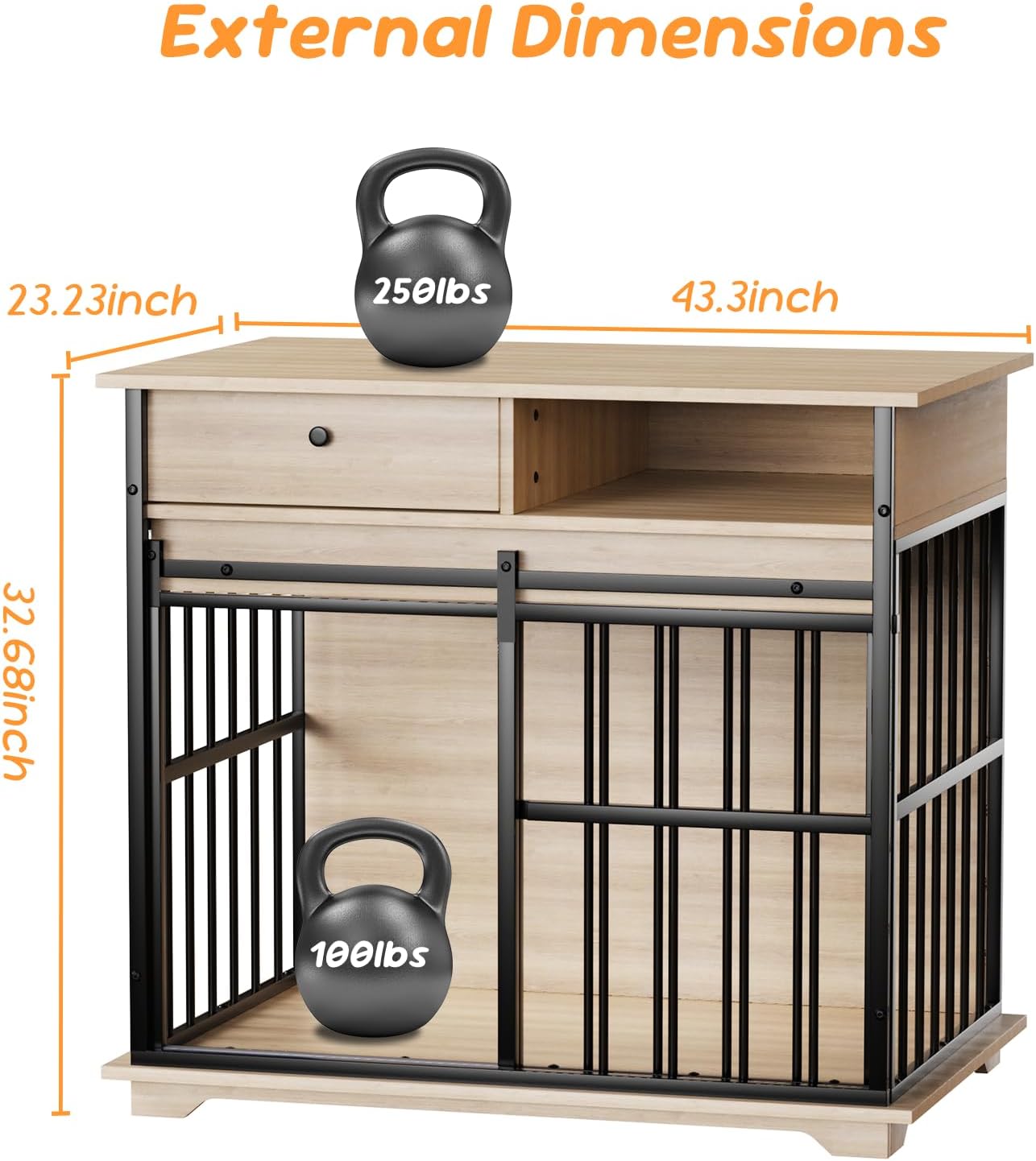 35.5" Dog Crate Furniture, Wooden Dog Crate Furniture for Medium Small Dogs, Wooden Dog Kennel End Table with Drawer and Open Shelves, Sliding Door Dog Kennel Furniture