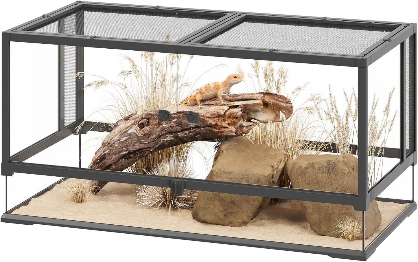 Erinnyees 50 Gallon Reptile Terrarium, Front Opening Reptile Tank with Top Screen Ventilation, Bearded Dragon Tank with Heating Pad Space and Sliding Cable Outlet for Lizard, Snakes, Turtles