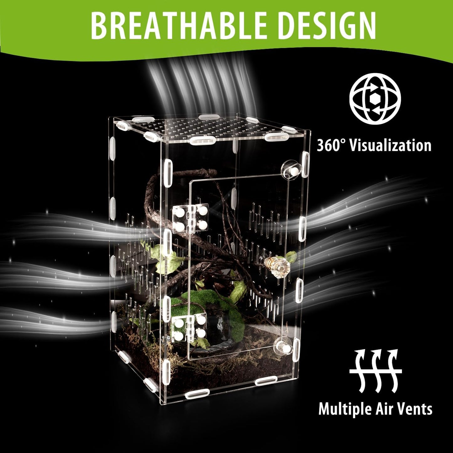 Jumping Spider Enclosure, Large Acrylic Praying Mantis Habitat, 10"*6"*6" Ventilated Insect Terrarium Cage with Front Opening Door for Small Retiles - Arboreal Tarantula, Snails, Bug, Lizard