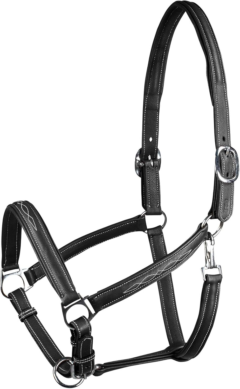 HORZE Warren Soft Adjustable Genuine Leather Horse Halter | Stainless Steel Hardware - Black - Warmblood