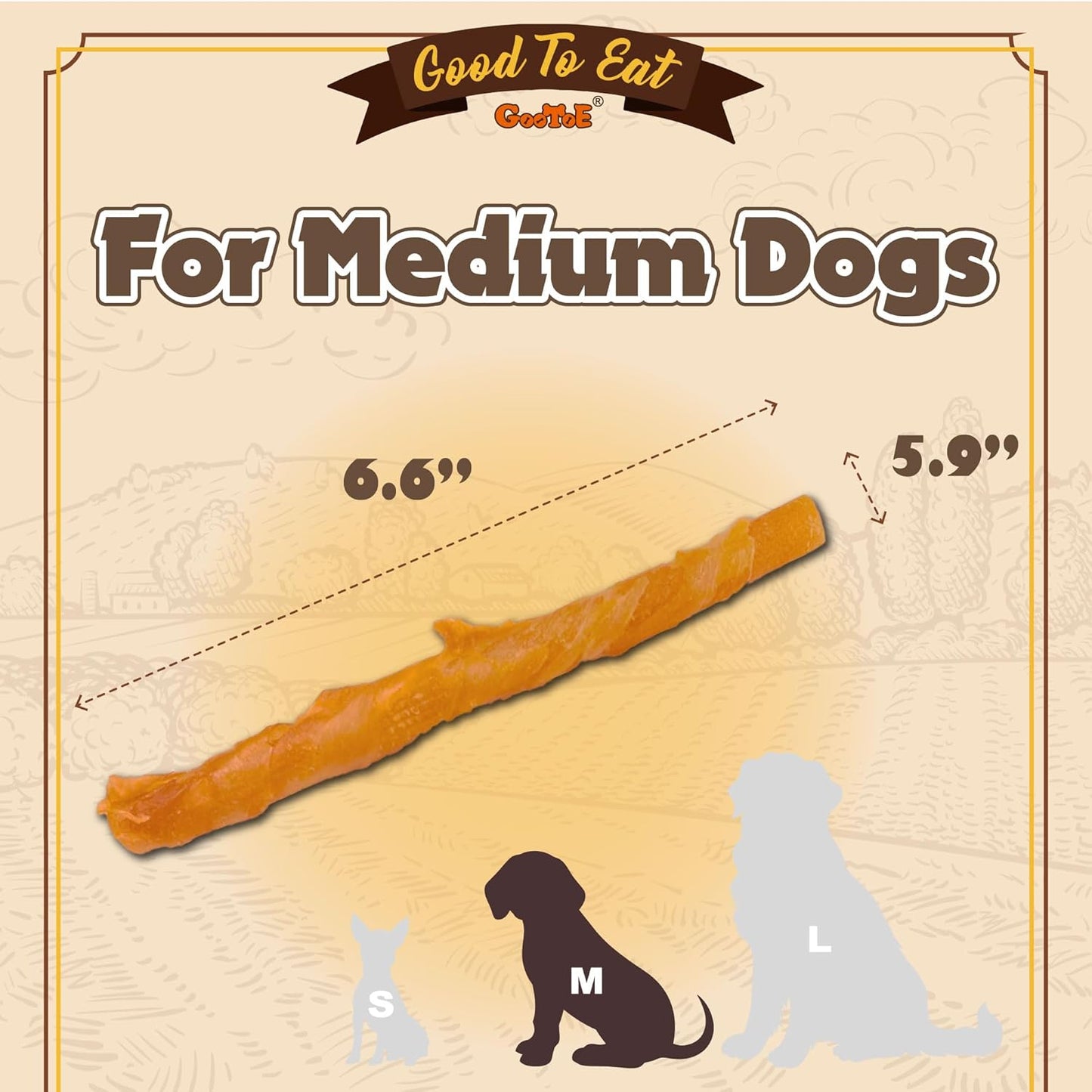 Gootoe Turkey Tendons for Dogs –All-Natural, Hypoallergenic Dog Treats, Rawhide Alternative, Long Lasting Puppy Chews, Healthy Dog Treats for Medium Breeds, Twists (M), 6 Count Pack
