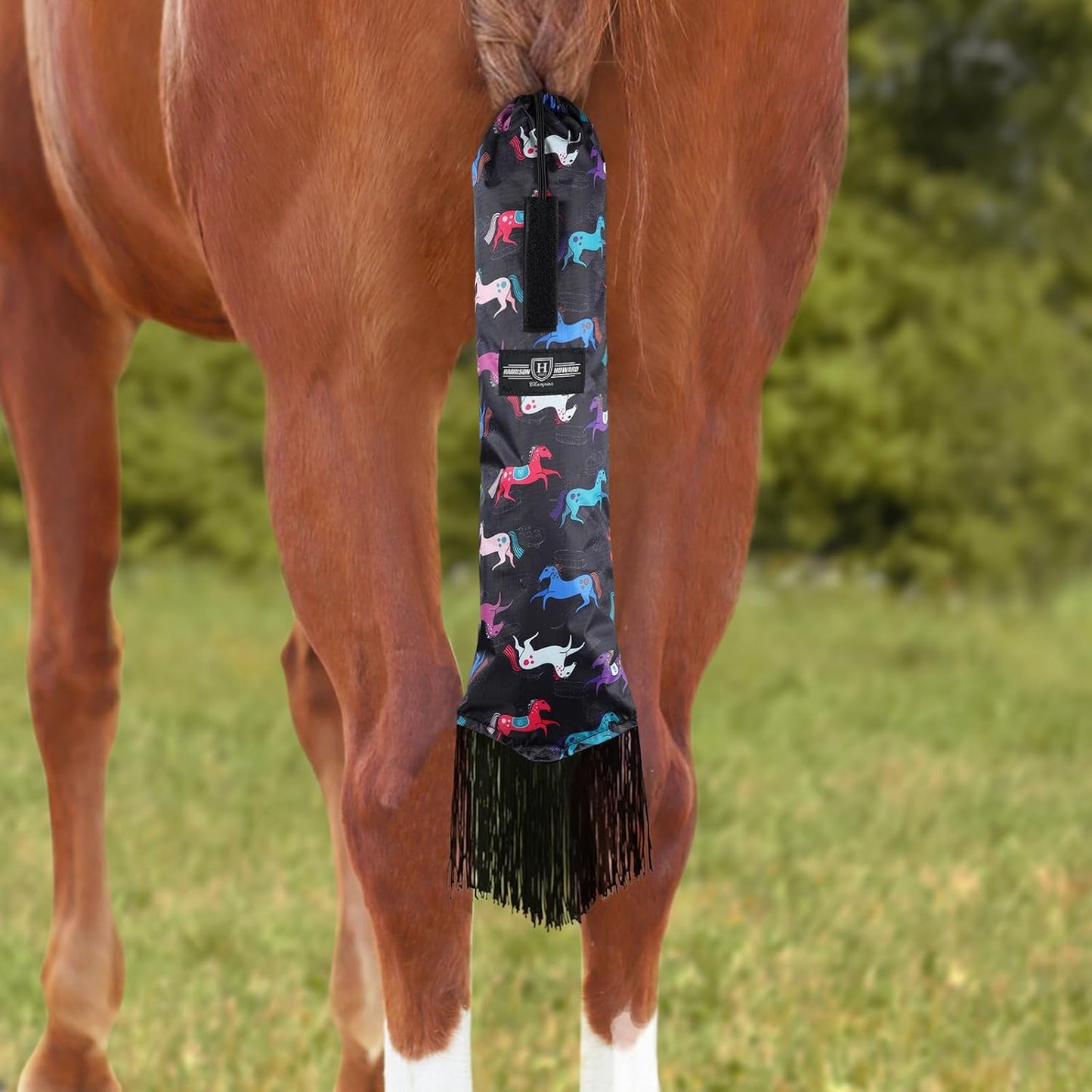 Harrison Howard Smooth Lightweight Adjustable Fastener Nylon Horse Tail Bag with Fringe
