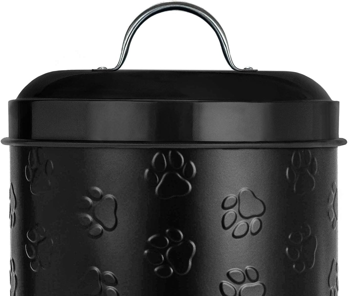 Amici Puppy Paws Embossed Pet Food Canister, Pet Storage Containers, Airtight Lid, Dog Treat Jar, Rustic Metal Treat Canister for Kitchen Counter (Black, 104 Oz)
