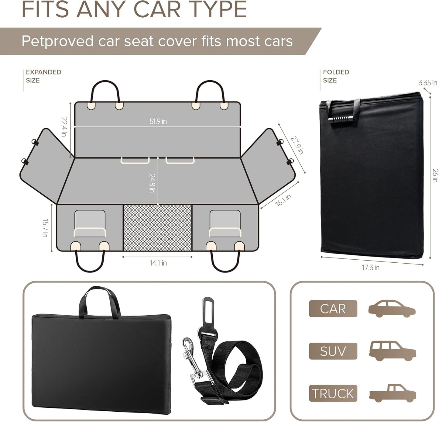 Back Seat Extender for Dogs, Heavy Duty Dog Car Seat Cover for Back Seat and Aggressive Chewer, Large Hard Bottom Car Seat Cover for Dogs, Dog Hammock for Car, Travel Pet Car Bed for Car, SUV, Truck