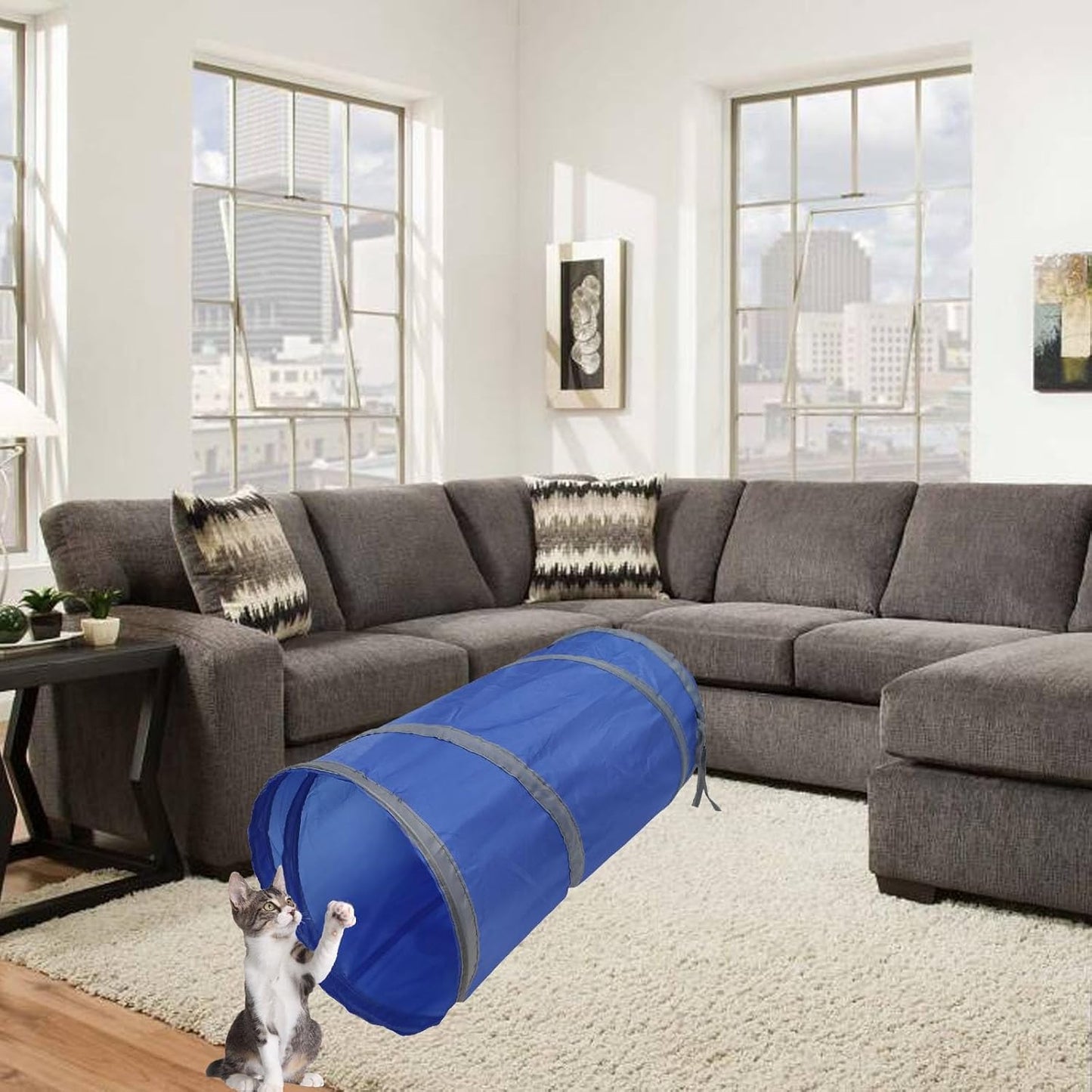 iCAGY Foldable Spiral Cat Tunnel - Indoor Toy for Small Cats, Kittens, and Rabbits - Tube for Interactive Play and Outdoor Fun - Pet Activity Toy Royal Blue 20" 3 Pcs