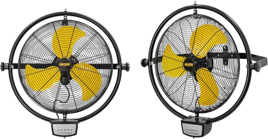 HiCFM 20" Remote Control Wall Mounted Fan, 5000 CFM High Velocity 3-Speed Oscillating Wall Fans with Timer for Industrial, Commercial, Warehouse, Garage, Gazebo and Patios - UL Listed, 2 Pack