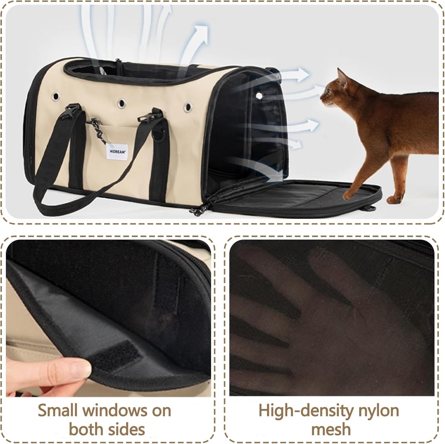 Pet Carrier Bag, Foldable Cat Bag Airline Approved, Soft-Sided Cat Travel Bag, Washable Dog Carrier Privacy Protection for Home Outdoor Travel(M, Grey)