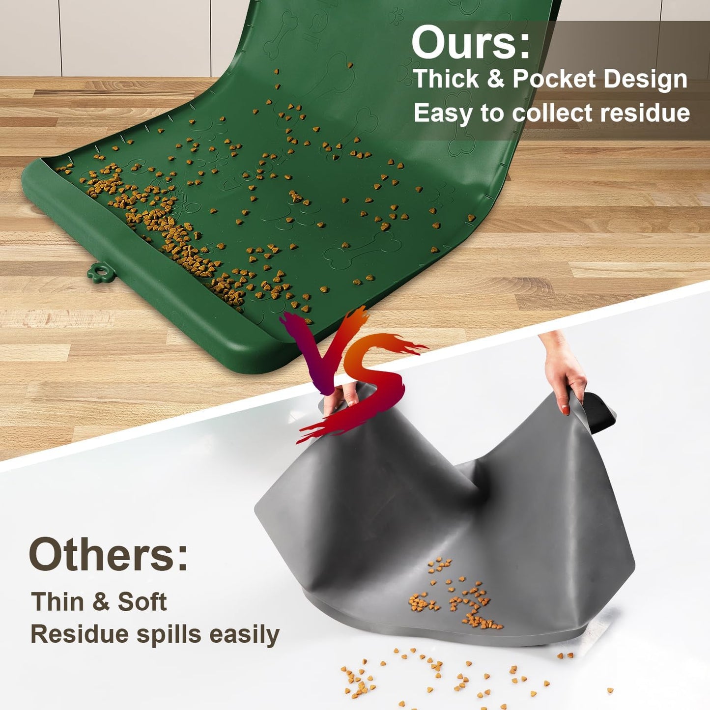 Dog Food Mat - Silicone Dog Mat for Food and Water - 36" x 24" Large Pet Feeding Mats with Residue Collection Pocket - Waterproof Dog Cat Bowl Mat with High Edges to Prevent Water Food Spills (Green)