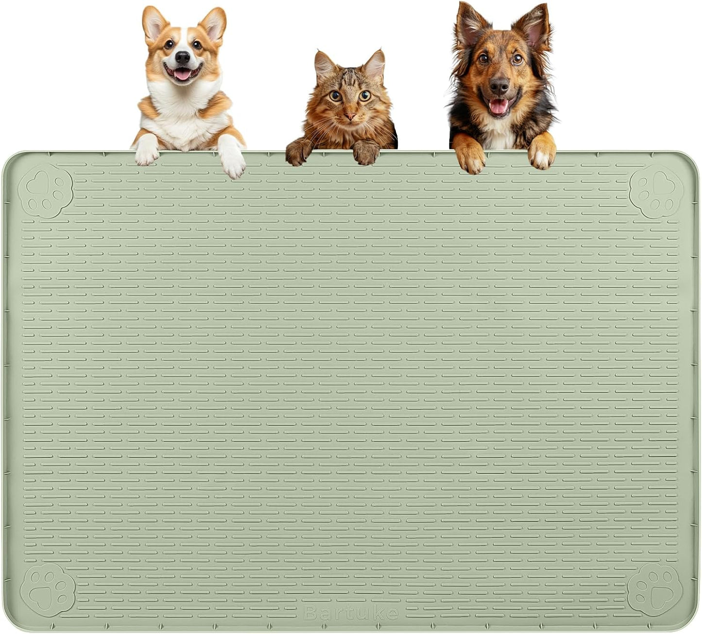 Dog Food Mat, Extra Large 40" x 28" Silicone Pet Feeding Mat for Small, Medium, and Large Pets Non-Slip, Easy to Clean, Green