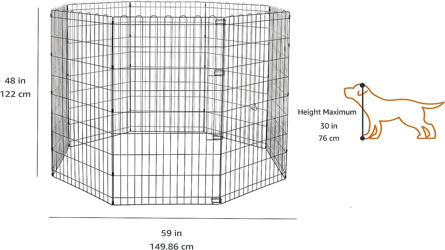 Amazon Basics Foldable Octagonal Metal Exercise Dog Playpen - Indoor/Outdoor, No Door, Extra Large (8 Panels, 24 x 48), Easy to assemble, store, and customize, 48" - X-Large, Black