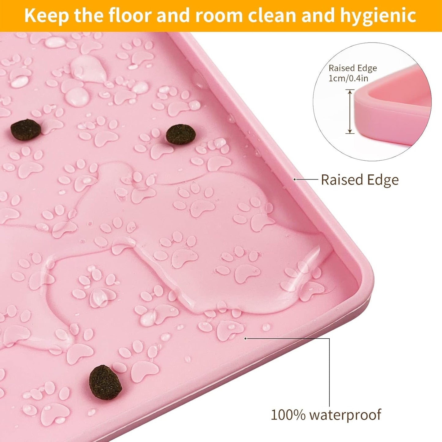 Ptlom Silicone Pet Placemat for Dog and Cat, Waterproof Anti-Slip Pet Feeding Bowl Mats for Food and Water, Small Medium Large Tray Mat Prevent Residues from Spilling to Floor, Pink, 31.5" 23.6"