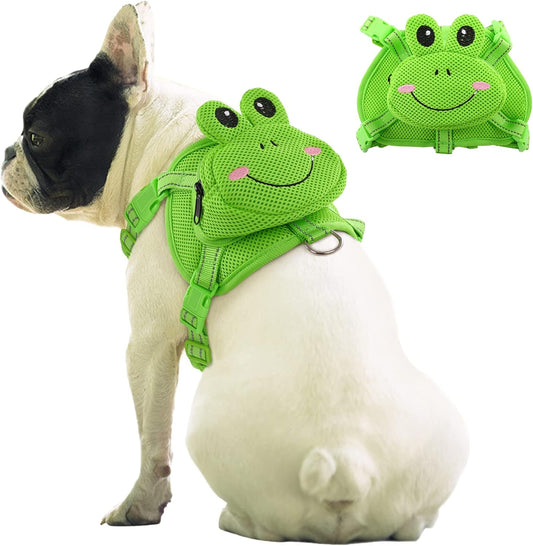 IDOMIK Dog Backpack Harness, No-Pull Dog Backpack with D-Ring for Small Medium Dogs, Cute Self Carrier Backpack for Dogs to Wear, Adjustable Doggy Backpacks for Traveling Camping Hiking, Frog, M