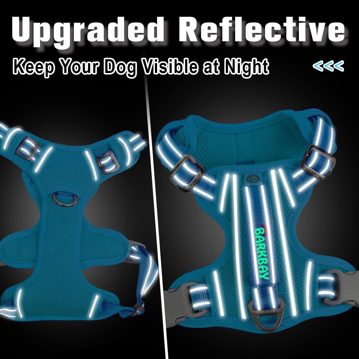 BARKBAY Dog Harness No Pull with ID Tag Pocket - Heavy Duty, Reflective, Easy Control for Large Dogs(Blue,L)