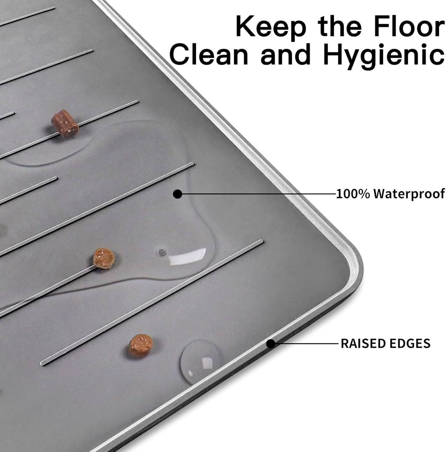 39.4"x29.5" Large Pet Food Mat, Silicone Dog Mats for Food and Water, Nonslip Pet Feeding Mats for Floors,Dog Cat Bowl Mat with Raised Edges, Dark Gray