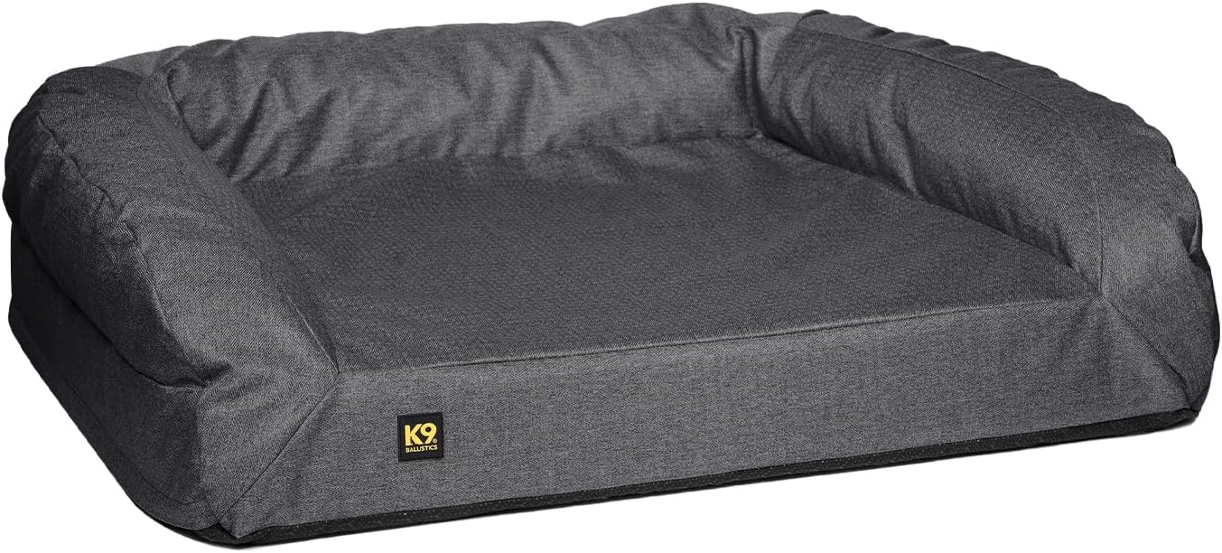 K9 Ballistics Tough Bolster Orthopedic Sofa Dog Bed with Removable Washable Cover - Durable, Water Resistant with Nonskid Bottom - Medium, Titanium Premium Finish