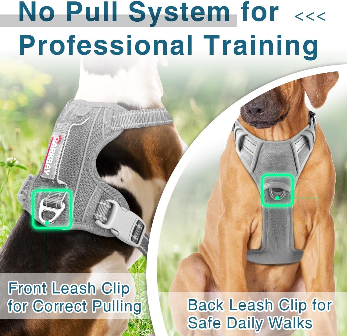 BARKBAY Dog Harness No Pull with ID Tag Pocket - Heavy Duty, Reflective, Easy Control for Large Dogs(Grey,L)