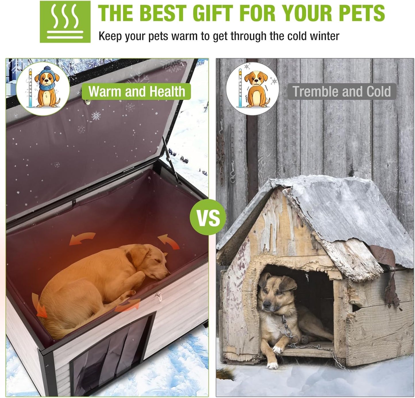 GUTINNEEN Dog House Insulated Outdoor Dog Kennel with Liner for Winter Large(Off-White)