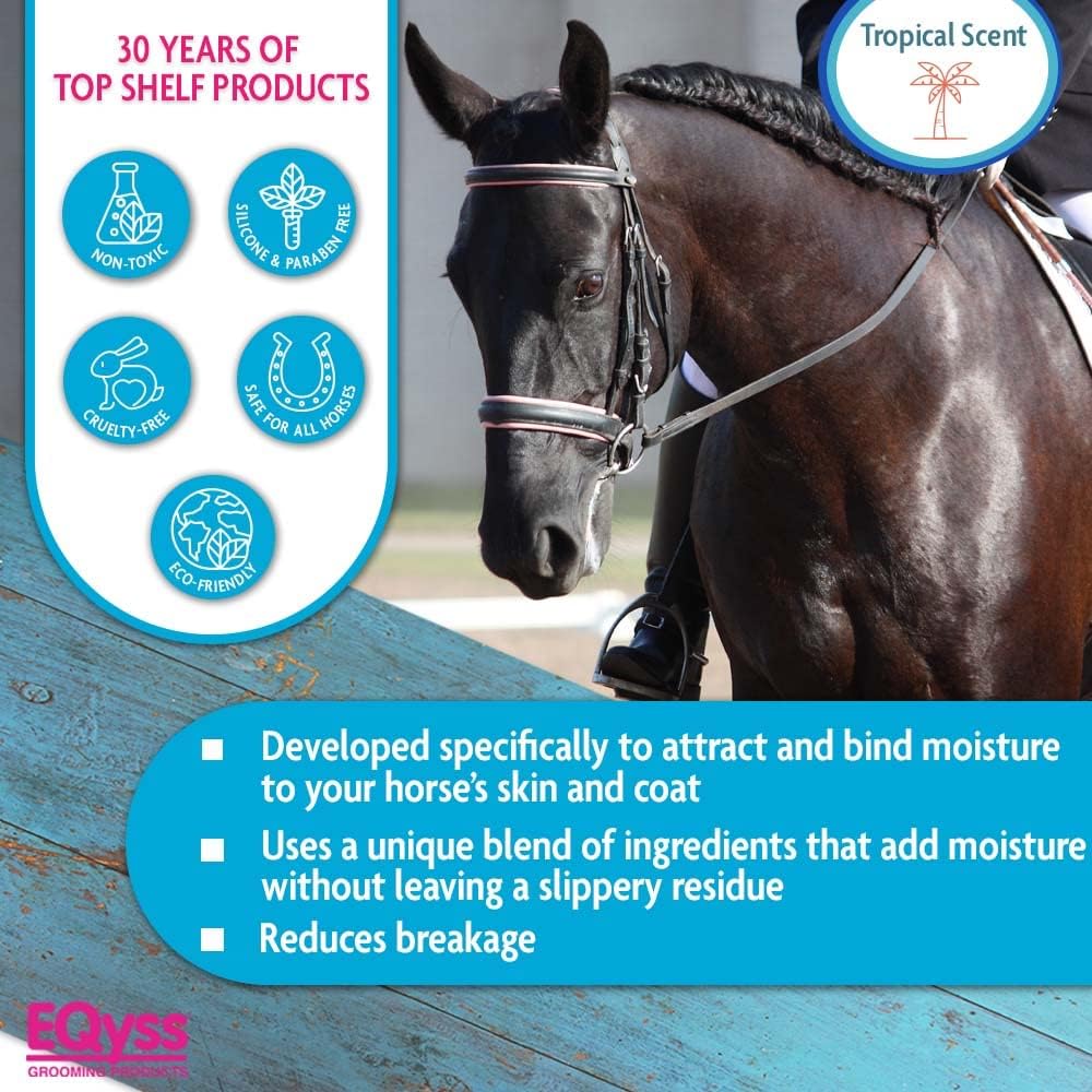 EQyss Premier Equine Rehydrant Spray - Moisturize Horse's Skin & Coat, Add Shine, Detangle, Repel Dirt & Dust - No Silicone, Non-slip Finish (128 oz)