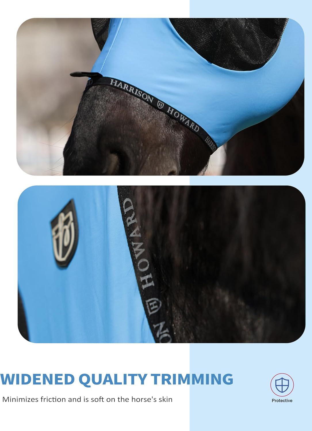 Harrison Howard Horse Fly Mask with Forelock Opening Stretch Breathable and Comfortable for Horses UV -Protection Ice Blue L