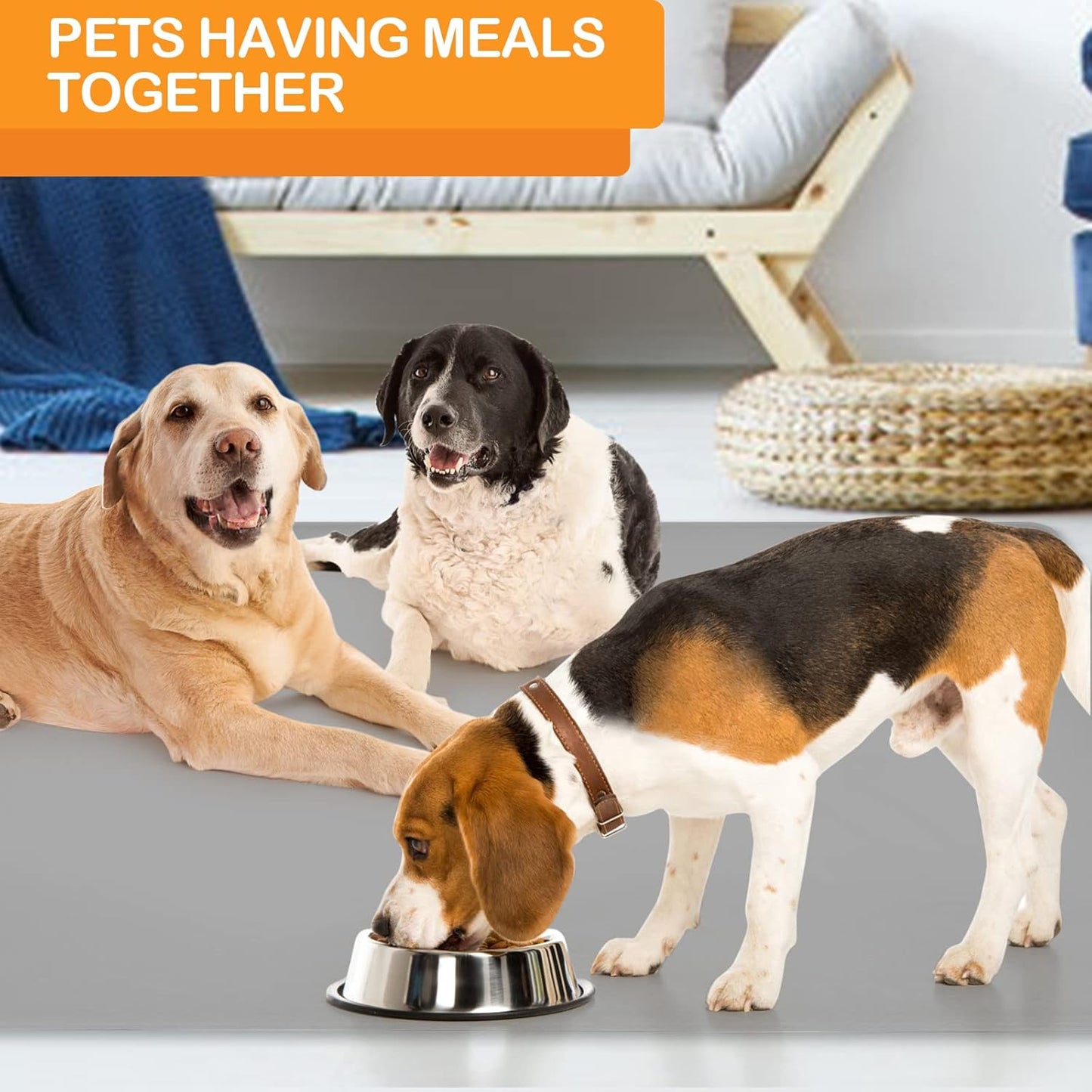 KVK Pet Food Mat Pet Feeding Mat Silicone Placemat for Dog and Cat Food Water Bowl Dog Food Mats for Floors Non Slip Waterproof Anti-bite Cool Grey 39.4X29.5in