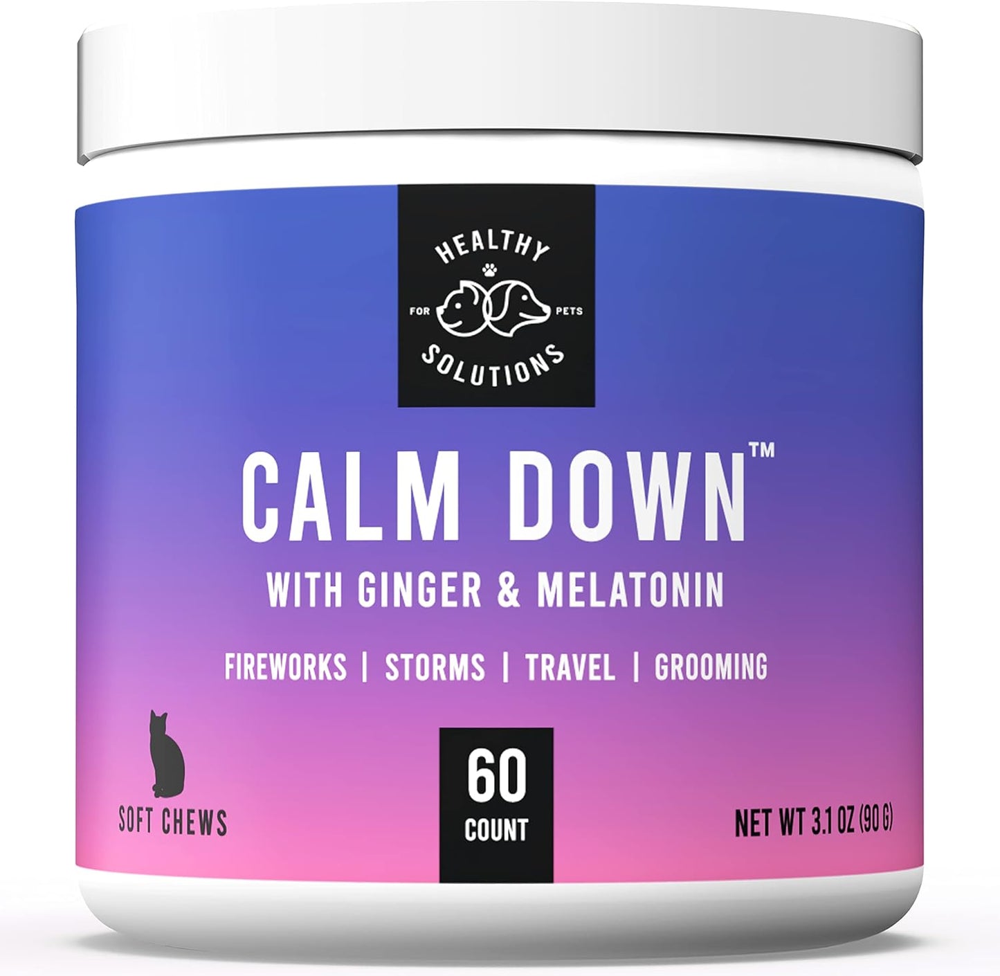 Calming Chews for Cats - Cat Calming Treats for Anxiety, Stress Relief Aid, Storms, Grooming, Fireworks, Separation, Travel, & Motion Sickness - Made in USA (60 Soft Chews- Cat)