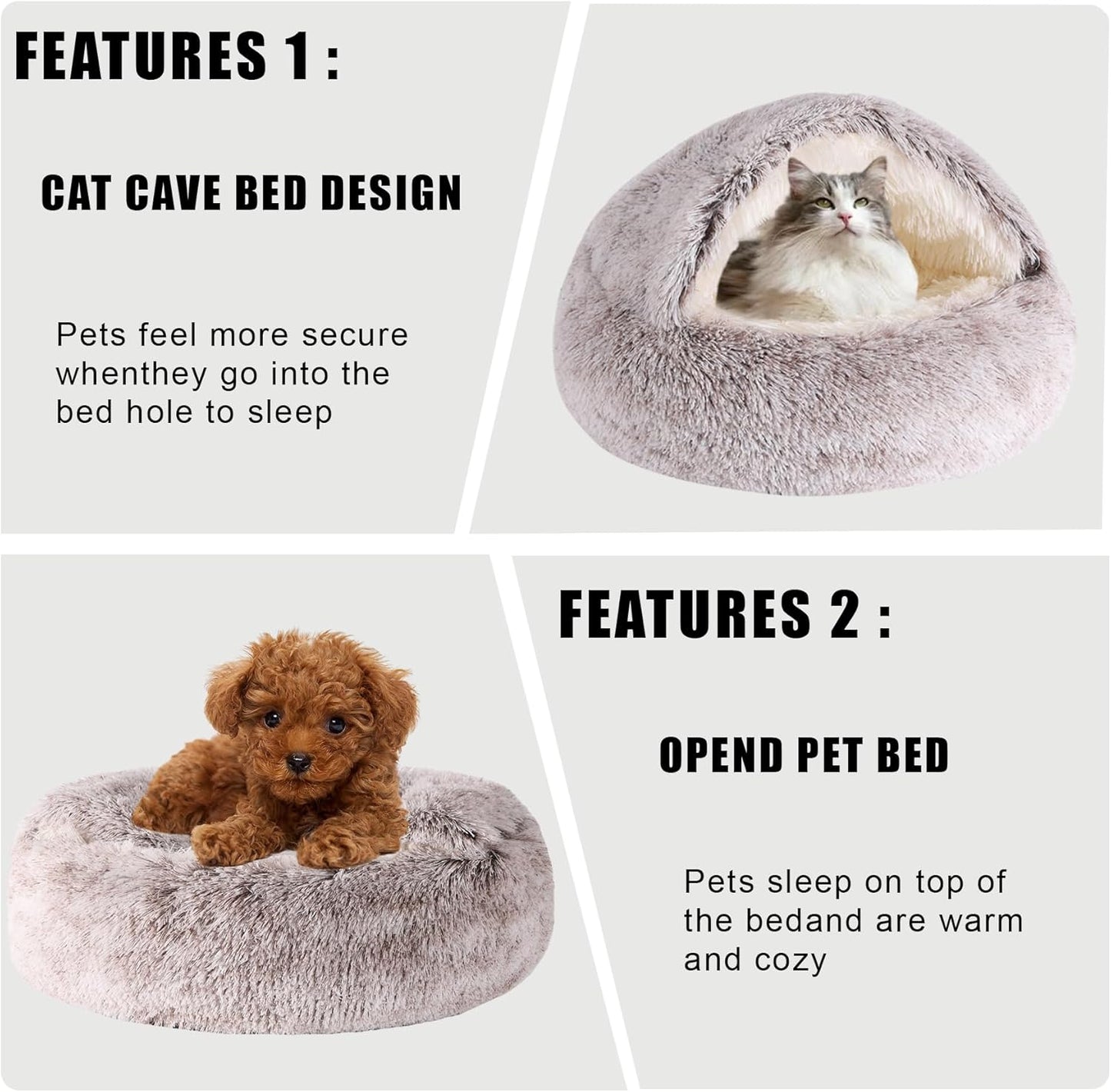 HYQ Small Dog Bed, Cat Beds for Indoor Cats Washable, Cozy Cat Cave Bed, Non-Slip Cat Beds, Calming Dog Bed with Hooded Cover, Dog Bed with Cover for Small Medium Pets (Coffee, 24×24 Inch)