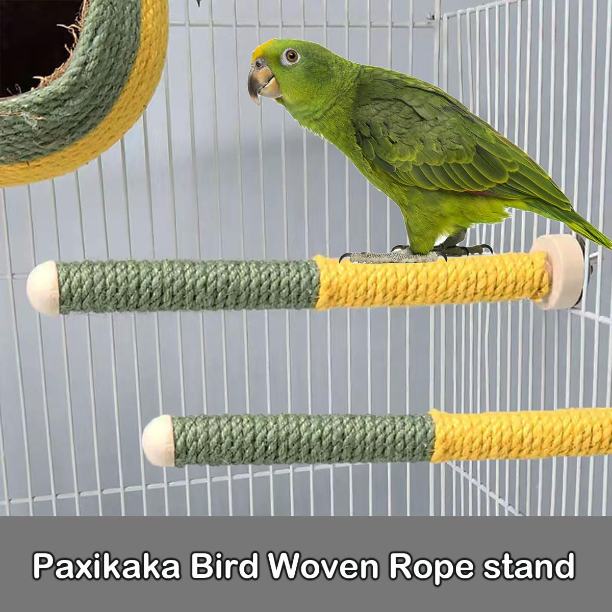 2pc Bird Perch Woven Rope Wooden Stand, Colored Solid Hemp Rope Bird Perches for Cage（9.85IN）